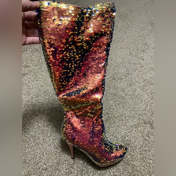 🦋B2G1🦋ELLIE SHOES 4' Rose Gold Mermaid Flip Sequins Knee High Boot | 421-GILLIAN - Picture 5 of 6